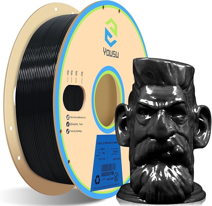 YOUSU Black PVB Filament 1.75 mm for 3D Printer & 3D Pen 1 kg (2.2 lbs), Print As Easy as PLA Filament, can be Polished with Alcohol to get Smooth Surface.
