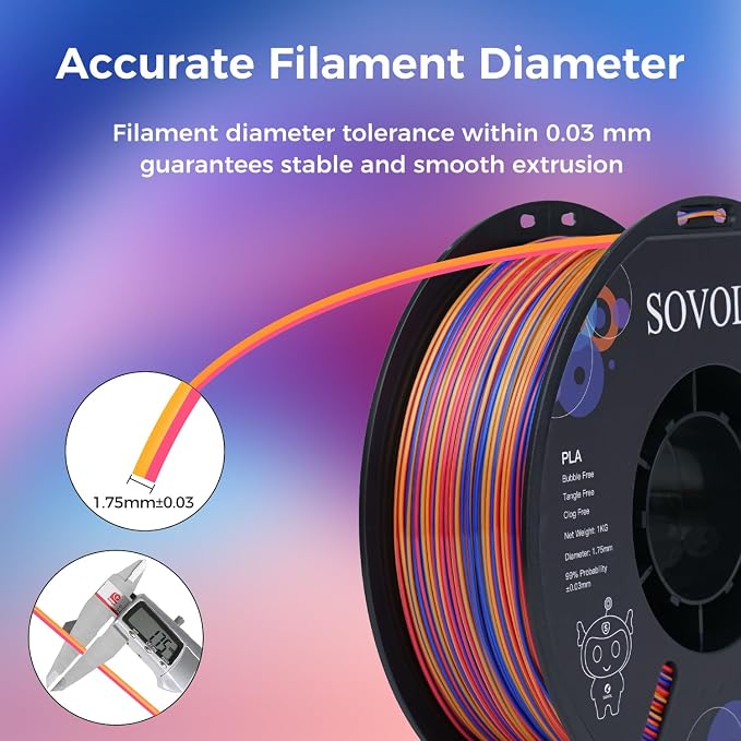 Sovol Silk PLA Filament Rotated Tri Color Co-Extrusion 1.75mm, Fast Change 3D Printer Filament 1kg/ 2.2lbs, Red Gold Blue 3 in 1 Coextrusion PLA Material +/-0.03mm