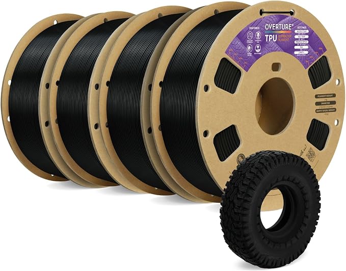 OVERTURE TPU Bundle Black*4 | High Elasticity & Durability Filament,4 Pack 1kg Spool(2.2lbs),Fit Most FDM Printer(Black*4)