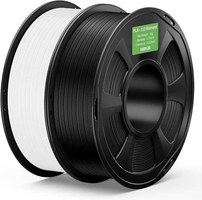 PLA+ 2.0 Filament 1.75mm, Stronger Toughness 3D Printer Filament, Black White 2KG, Upgrade PLA Plus 3D Printer Filament, High Speed PLA+ Filament for Most FDM 3D Drucker