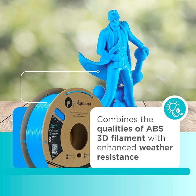 Polymaker ASA Filament 1.75mm Pop Blue, 1kg ASA 3D Printing Filament, Heat & Weather Resistant - ASA 3D Printer Filament Perfect for Printing Outdoor Functional Parts