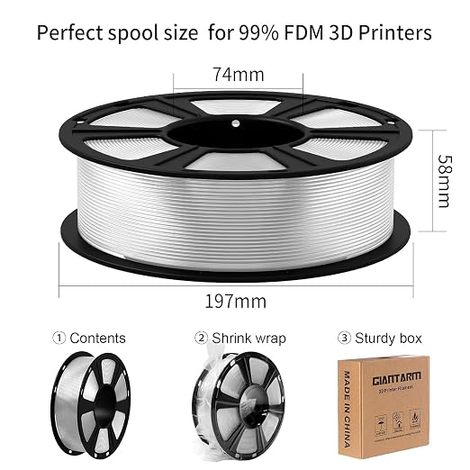 GIANTARM Clear PLA Filament, 1.75mm Transparent PLA 1kg Spool (2.2lbs), 3D Printer Filament with Vacuum Packaging