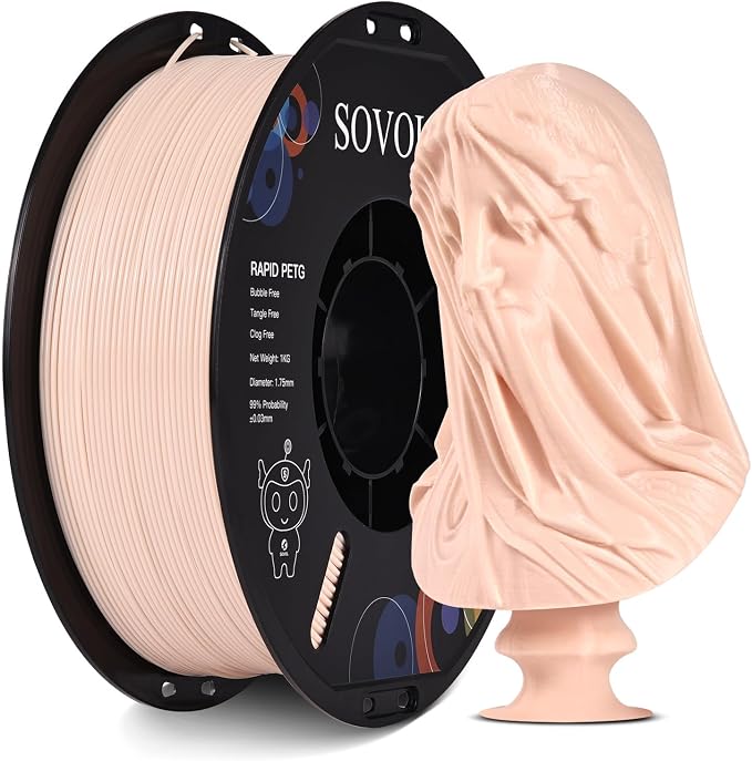 Sovol 3D Printer Rapid PETG Filament 1.75mm 1KG (2.2lbs), High Precision, Strong Toughness, Wiring Tightness, Dimensional Accuracy +/- 0.03 mm, 3D Printing High Speed PETG Filaments, Skin