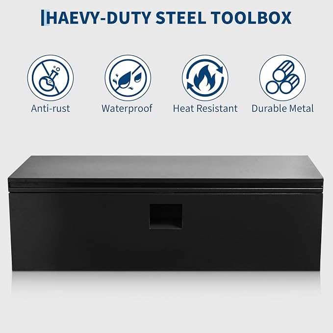 GarveeTech Truck Bed Tool Box Heavy Duty Steel Toolbox with Hydraulic-Assisted Lid, Drill-Proof Lock & Weatherproof Seal, Universal Mount for Pickup, Truck Bed, RV, Trailer