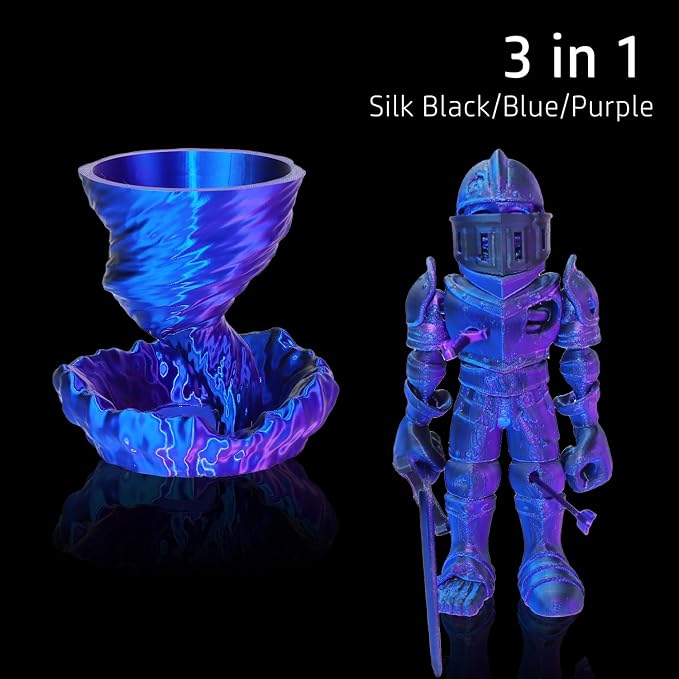 LOVOON 3D PLA Printer Filament 1.75mm, Silk Tricolors PLA Blue/Black/Purple, Magical Multicolor Changing by Angle 3D Printing Filament, Filament Pla Fit Most 3D Printer& 3D Pen, 1kg(2.2lbs)/Spool
