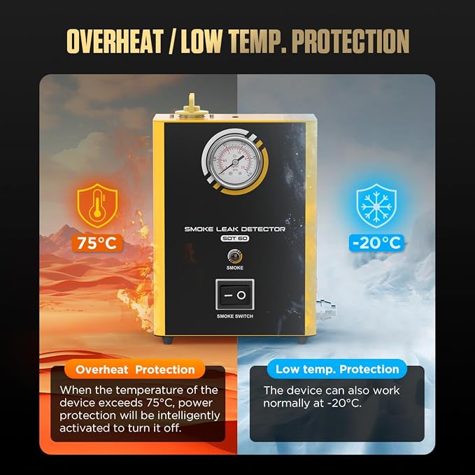 SDT60 Portable Smoke Leak Detector - EVAP Smoke Machine with Built-in Air Pump & Pressure Gauge, Quick Massive Smoke Output for Boost/Vacuum/Exhaust/Fuel Tank Leak Detection, 12V