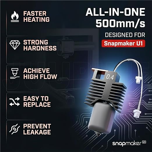4PK 0.4MM Hotend for Snapmaker U1 Nozzle Leak-Proof All in One Assembled Hot End for Snapmaker U1,with Nozzle Wiper and Silicone Cover for U1 3D Printer Accessories