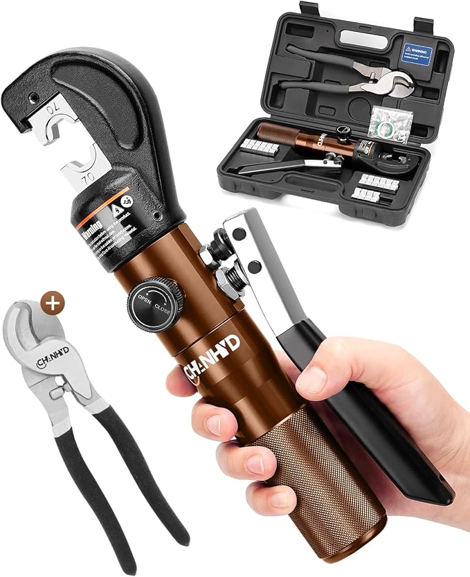 Hydraulic Wire Battery Cable Lug Terminal Crimper- 9 Dies for 12 AWG to 2/0 Electrical Terminal Cables Crimping Tool Kit (Cable Lug Crimping Tool)