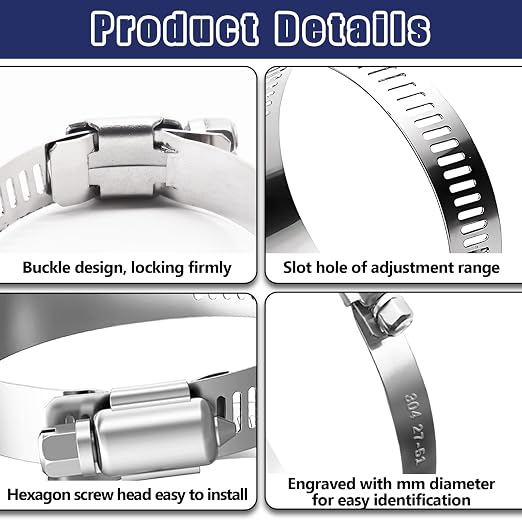 222PCS 304 Stainless Steel Hose Clamps Assortment Kit,Metal Adjustable 1/4"-2-3/4"(6-70mm) Worm Gear Hose Clamp Small Hose Clamps for Automotive,Radiator Pipe,Plumbing,Fuel Line
