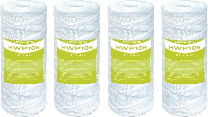 25 Micron Whole House Water Filter Cartridge, String Wound Sediment Filters for Well Water, Replacement for 84637, WPX5BB97P, WP10BB97P, WP25BB97P - 10" x 4.5" Cartridges - Pack of 4