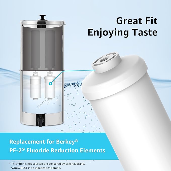 AQUA CREST Fluoride Water Filter, Replacement for Berkey® PF-2® Fluoride Filters, Compatible with Purewell®, ProOne®, Alexapure®, Waterdrop Gravity Water Filter System, NSF/ANSI 372 Certified, 2 Pack