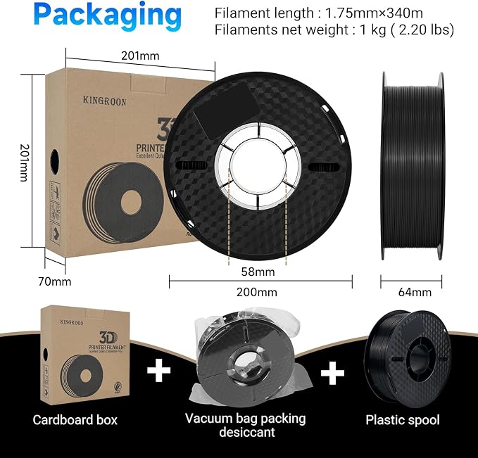 Kingroon ABS 3D Printer Filament 1.75mm - High Strength, Heat Resistant Filament for Functional Prototypes, Mechanical Parts,1kg Spool, Black