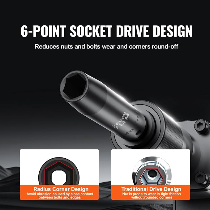 VEVOR 1/2" Drive Impact Socket Set, 9 Piece Deep Socket Set Metric 29-38mm, 6 Point Cr-Mo Spindle Axle Nut Impact Socket Set for Auto Repair,Easy-to- Read Size Markings, Includes Storage Case