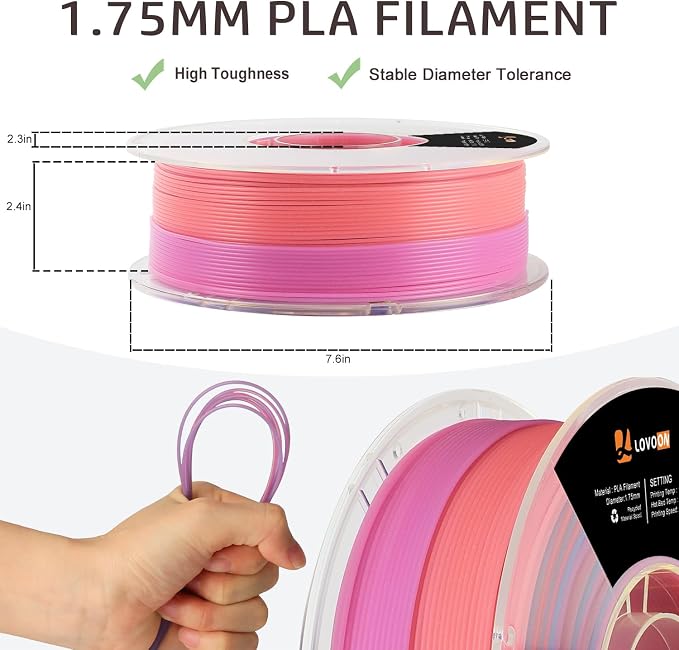 LOVOON 3D Printer Filament Luminous Glow Rainbow PLA,Magic irradiative 3D PLA Filament 1.75mm, for Halloween and Christmas Decorations, Glow-Rainbow 5,1KG(2.2lbs)/Spool