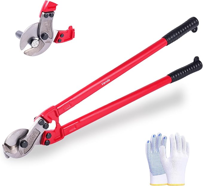 Verida Cable Cutters 24 inch, Heavy-Duty Large Cable Cutter, Chrome vanadium steel, Hardness 62 HRC, Suitable for cutting thick copper and aluminum core cables, Red