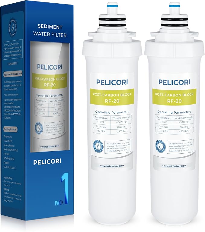 RF-20 Post Carbon Block Replacement Filter | Compatible with Brondell Circle RC100 Under-Sink Reverse Osmosis Filtration Systems (2 Pack, Yellow)