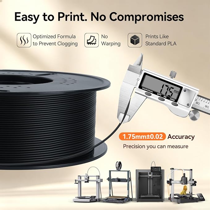 Kingroon Matte PLA Filament 1.75mm 3D Printer Filament Matte Filament 1kg Dimensional Accuracy +/- 0.02 mm (Matte Black)