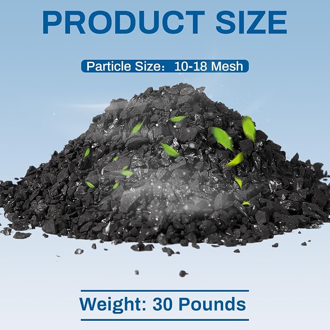 Timgle Bulk Water Air Filter Activated Charcoal Coconut Hull Granular Activated Carbon 10-18 Mesh Water Distiller Charcoal Filters Media for Filtration(30 Lbs)