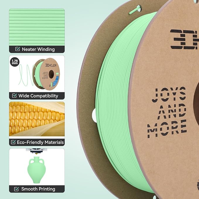 3DHoJor Matte PLA Filament 1.75mm Matte Green, PLA 3D Printer Filament, 1kg Spool (2.2lbs) PLA Filament, Fit Most FDM 3D Printer