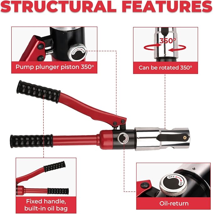 Pipe Press Tool,Hydraulic Crimping Tool with 1/2", 3/4", 1" Dies for Copper Pipe and F877 Stainless PEX Press Sleeves, 3/8",1/2",5/8",3/4",1" Dies for ASTM F1807 Pex Pipe Copper Ring
