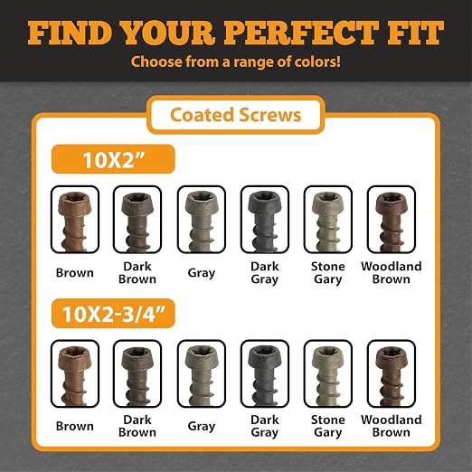Coated Composite Deck Screws #10 x 2, Self Tapping Wood Screws and Deck Screws with Torx T20 Star Drive, Type 17 Point, Flat Head, 1 Free Bit Included (Gray, 350), by YYL FASTENER