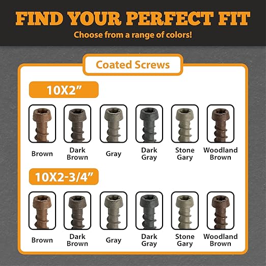 Coated Composite Deck Screws #10 x 2, Self Tapping Wood Screws and Deck Screws with Torx T20 Star Drive, Type 17 Point, Flat Head, 1 Free Bit Included (Brown, 350), by YYL FASTENER