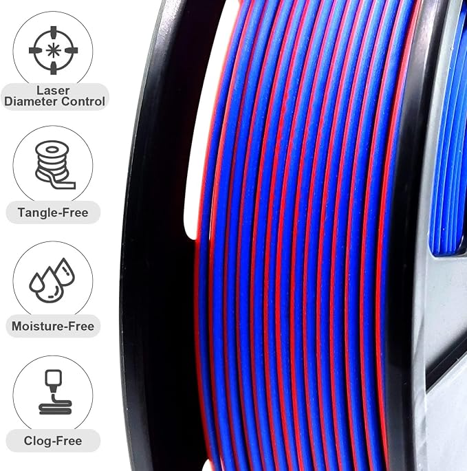 Reprapper 4X 250g Color Pack, Dual Color Filament Coextrusion PLA Filament 1.75mm for 3D Printer, 4 x 250g Spools Matte Red/Blue, Matte Purple/Green, Silk Red/Blue, Silk Purple/Green