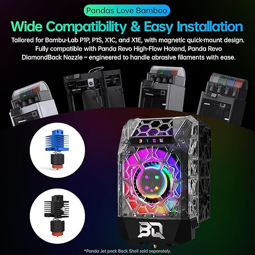 BIQU Panda Jet Pack V2.0 Transparent Shell with RGB Light Upgrade Print Head for Bambu-Lab P1P/P1S/X1C/X1E 3D Printer