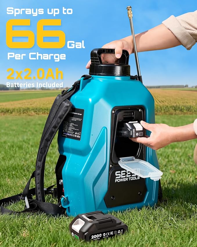 SEESII Backpack Sprayer Battery Powered with SEESII Suction Cups for Glass Lifting