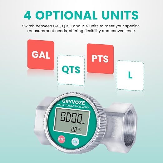 Waterproof 1.5 Inch Digital Diesel Fuel Flow Meter, EMI Protection, 10.5-74 GPM Inline NPT Thread Fuel Meter for Water, Diesel, Gas Oil, Gasoline, Kerosene, Methanol, and Other Liquids