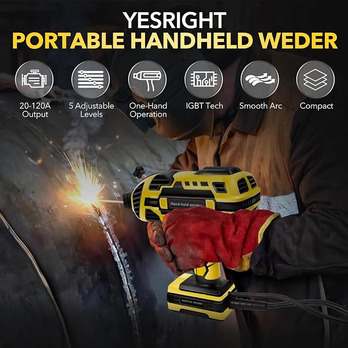 Portable Welding Machine, 110V Handheld Welder with 30PCS Rods & Auto Darkening Goggles, Electric ARC Welder Gun with IGBT Inverter 5 Variable Current Adjustment Fits for 3/32" Welding Rods
