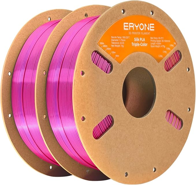 ERYONE Silk Tri Color PLA Filament 3D Printer 1.75mm +/- 0.03mm, Multicolor Filament Tricolor PLA Bundle 2KG Cardboard Spool, Red Yellow Blue