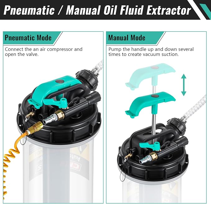 Estune 2.5 Gallon (9.5L) Fluid Extractor Pump, Pneumatic Manual Oil Extractor Pump for Oil Change, Oils Vacuum Pumps Extractors with 5 Pcs Brake Bleeding Hose for Cars, SUVs, Trucks, RVs, motorcycles