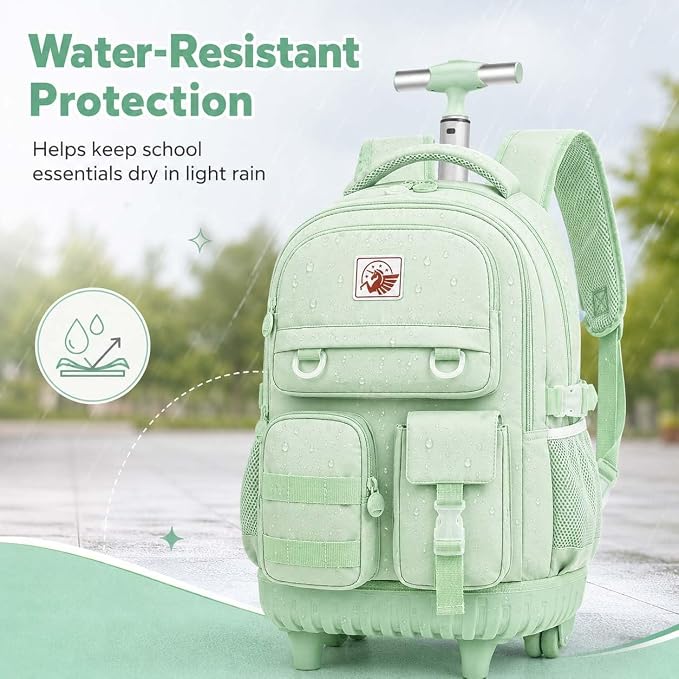CCJPX Rolling Backpack for Girls Women, 21 inch Roller Wheels School Bookbag, Wheeled Suitcase Backpacks with Lunch Bag for Teen - Green