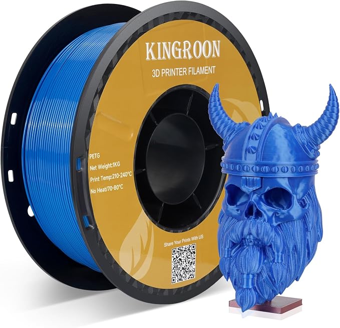 Kingroon PETG 3D Printer Filament, Dimensional Accuracy +/- 0.03 mm, 1kg Spool(22lbs), 1.75 mm, Blue