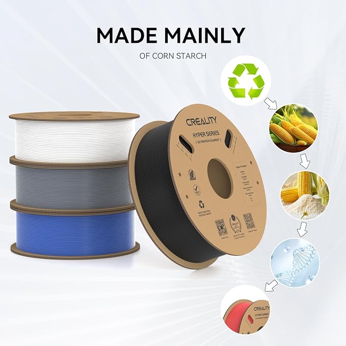 Creality Hyper PLA Filament 1.75mm, 30-600mm/s High Speed 3D Printer Filament, Dimensional Accuracy +/-0.02mm, Fit Most FDM 3D Printers, 4 Pack 1kg Spool(2.2lbs), Black & White & Grey & Blue