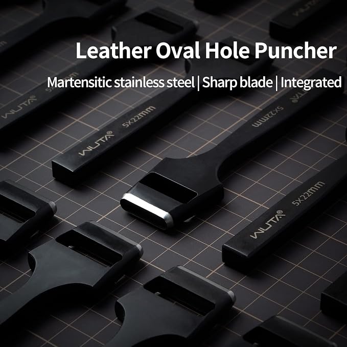 WUTA Leather Belt Hole Puncher Oval Cutter Strap Watch Band Flat Punches Heavy Duty Oblong Punching Tools for Leather Crafting (8 * 5mm)