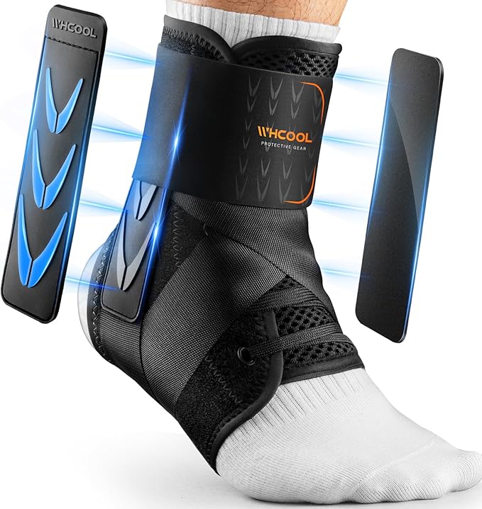 Slim-Fit Ankle Brace for Sprained Ankle, Quick Lace Up Ankle Support for Women Men with 2 Auto-Shaped Pads, Air Fabric Cool Ankle Stabilizer for Injury Recover, Running,Sports, L(13”-14”)