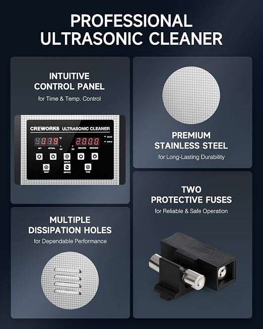 CREWORKS 2L Digital Ultrasonic Cleaner with Degas & Gentle Modes, 0.5 gal. Ultrasonic Cleaning Machine with 150W Heater & 1-30 min. Timer, 60W Professional Ultrasound Cleaner for Glasses Toys Tools