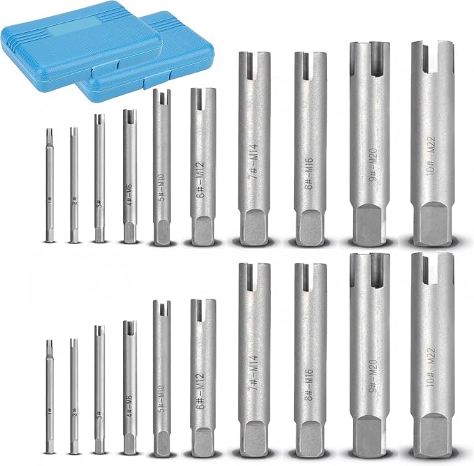 20 Pcs Tap Extractor Set, 3 & 4 Flute M4-M24 Stripped Screw Extractor Set, HSS Broken Bolt Extractor Kit for Easy Out Stripped Screws Broken Bolts Remover (2 Boxes)
