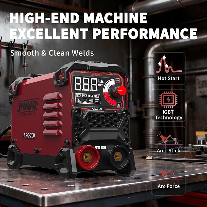 200Amp 110V Stick Welder，ARC/Lift TIG 2-in-1 Welder，Super MINI Portable Welding Machine，Synergic Control IGBT Inverter with Hot Start/VRD/Anti-Stick/ARC Force with 20PCS Rods and Gloves（RED）