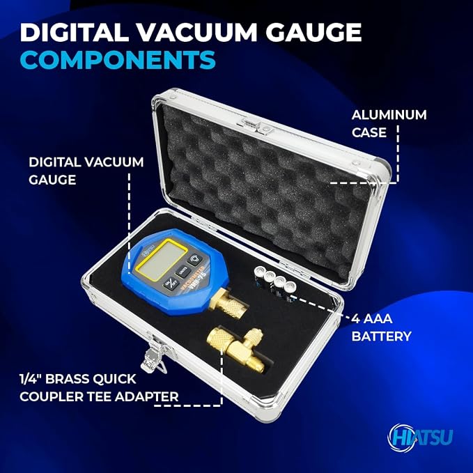 Hiatsu VMH-75 Digital Vacuum Gauge – Aluminum Case, Ultra-Wide Range 1 ATM to 0.1 Pa, High Accuracy HVAC/Refrigeration Tool for Technicians & Professionals