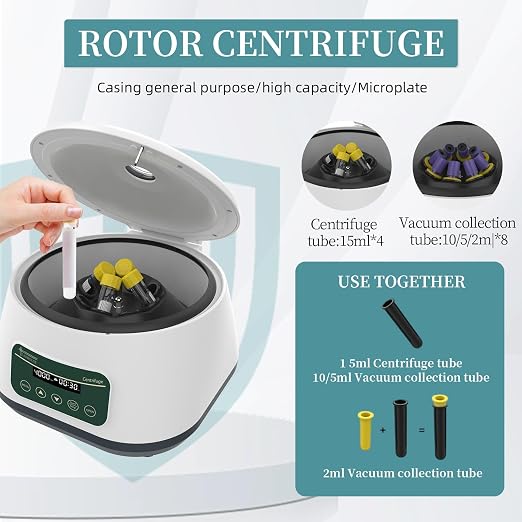 PRP Centrifuge Machine 8x2ml/5ml/10ml | 4x15ml Digital Speed 500-4000rpm 1717xg RCF Lab Benchtop Centrifuges Timer 30sec-99min