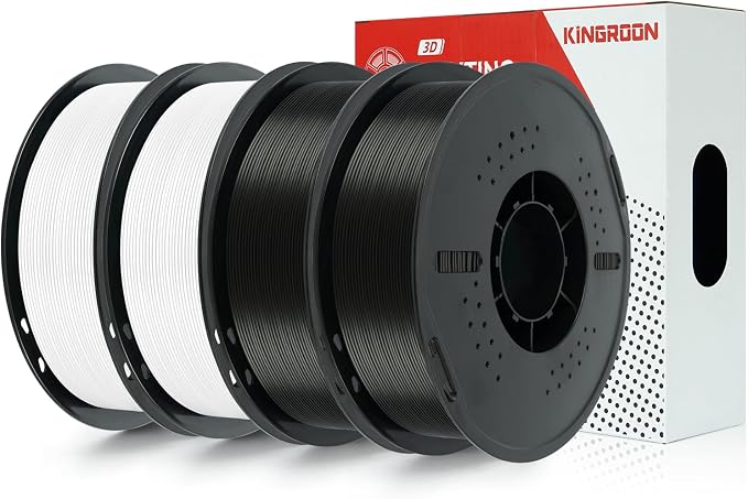Kingroon PETG 3D Printer Filament, Dimensional Accuracy +/- 0.03 mm, 1 kg Spool(2.2lbs), 1.75mm,2KG White+ 2KG Black