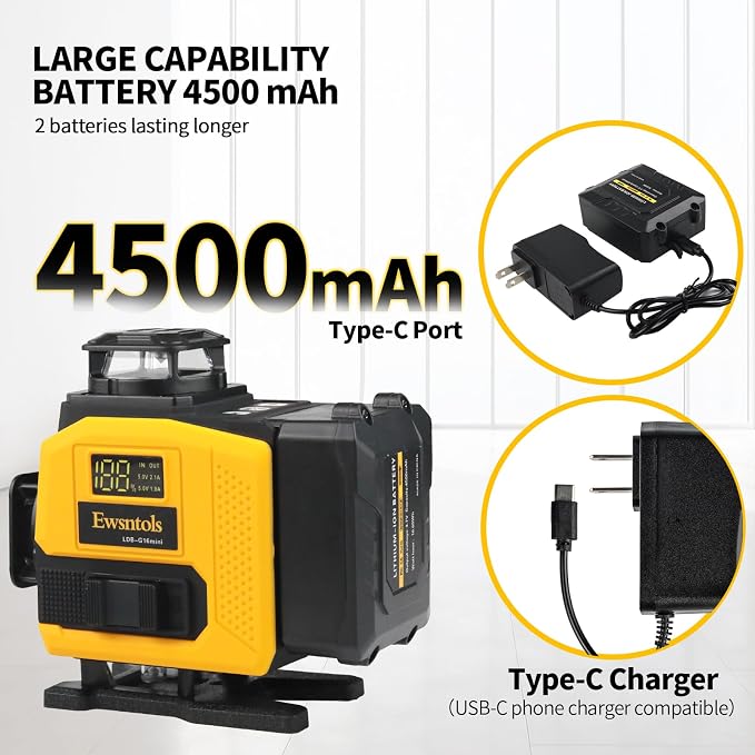 Laser Level with Tripod,4×360° Whole-Room Cross-Line Green Beam Laser Level 360 Self Leveling with 2×4500mAh Batteries & Rotatable Window for Picture Hanging,Tile,Ceiling and Home Renovation