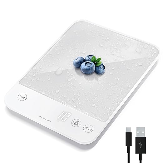 Etekcity Food Kitchen Scale, 22lb Digital Weight Scale Grams and Ounces Rechargeable Waterproof Tool for Weight Loss, Cooking, Baking, Meat, Bread, Large 0.05oz/1g Accuracy | 22 Lb/10 Kg Capacity, 0.05oz/1g Precision, IPX6 Splash-Resistant, USB-C Recha...