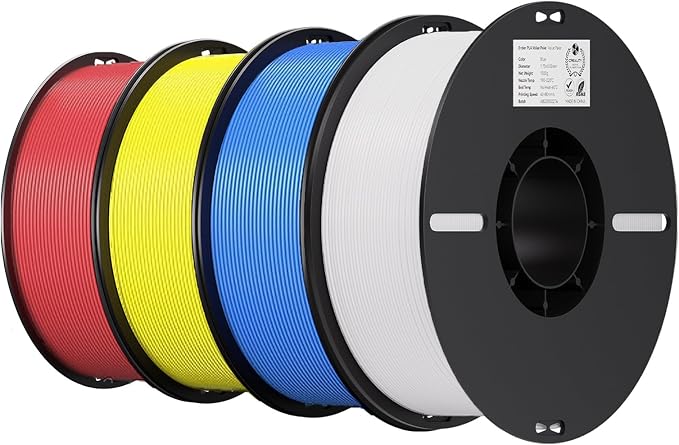 Creality 3D Printer Filament 1.75mm 4KG, PLA Filament Bulk +/- 0.02mm, 4 Pack 1kg Spool(2.2lbs) 3D Printing Filament Fits for Most FDM 3D Printers, Red Yellow Blue White