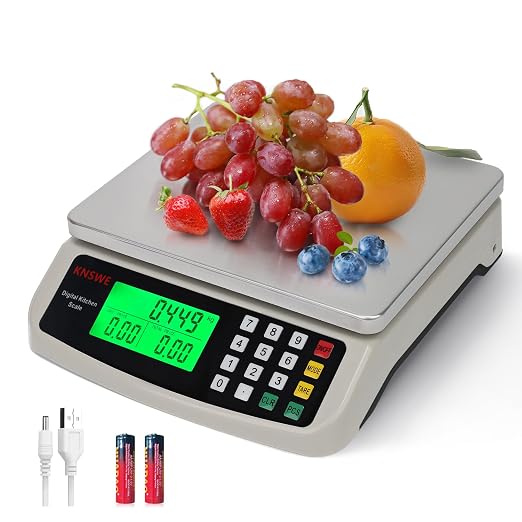 Commercial Food Scale 40KG Large Digital Kitchen Scale Baking Cooking Bread Meat Weight Price Computing Scale Stainless Steel Parts and Coins Counting Scale for Deli Stores Tare Function