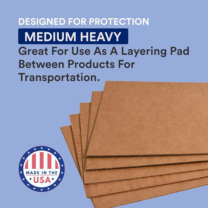 BOX USA 24" x 12" 50-Pack - Large Card Board Sheets for Packaging, Layer Separation, Shipping, Mailing, Packing, and Protecting Products from Forklift Damage