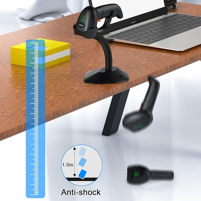 Symcode 2D Wireless Barcode Scanner with Auto-Sensing Stand,Putting on Stand to Scan Automatically Sense Scanning Barcode Scanner with Battery Level Indicator and Multiple Scanner to One Receiver